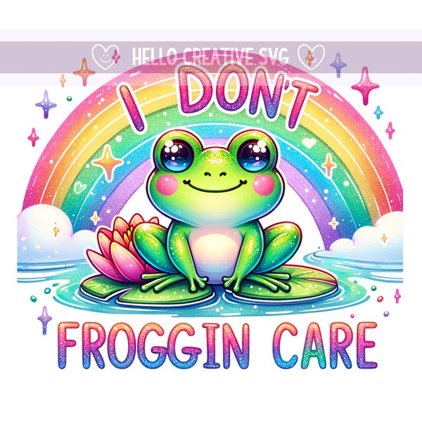 Frog PNG, I Don't Froggin Care Clipart, Snarky Froggy, Lily Pad, Rainbow Pastel Frog Clipart, Sublimation Design, PNG Digital Download