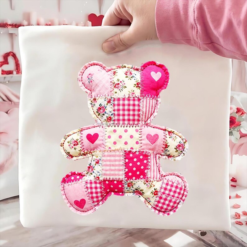 Patchwork Teddy Bear PNG, Valentine Hugs and Kisses PNG, Quilted Love ...