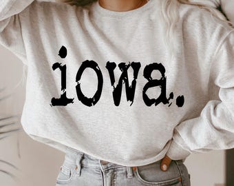 Iowa Typography Design, Sports, Typography, Retro Typewriter, Distressed Design, Sublimation DTF Design, PNG Digital Download