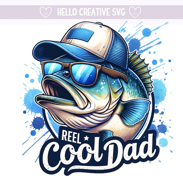 Reel Cool Dad Fishing Clipart, Reel Cool Dad PNG, Fishing Clipart, Fish PNG, Big Fish, Bass Fish, Sublimation Design, PNG Digital Download