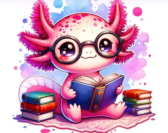 Axolotl Png, Libri di lettura sull'Axolotl, Axolotl PNG, Clipart sull'Axolotl, Axolotl carino, Libro sull'Axolotl PNG, Design a sublimazione, Download digitale PNG