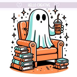 Book Club PNG, Book Png, Spooky Book Club, Ghost Reading, Book Lover, Booktrovert, Sublimation Design, PNG Digital Download
