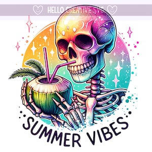 Summer Vibes PNG, Spooky Summer Skeleton Clipart, Tropical Drink png, Coconut PNG, Snarky Skeleton, Sublimation Design, PNG Digital Download