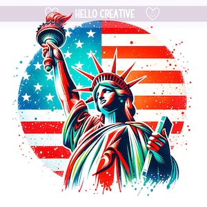 Estátua da Liberdade de 4 de julho, Estados Unidos, PNG, Dia da Independência, PNG, 4 de julho, Bandeira dos EUA, Design de sublimação, Download digital PNG