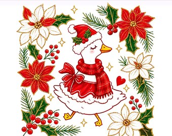 Gęś świąteczna PNG, Fantazyjna jesienna kokietka gęsi, Świąteczna gęś, Elegancka gęś świąteczna, Wzór sublimacji (Pobieranie cyfrowe)