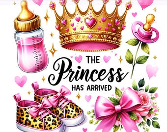 Prinsessan har anlänt PNG, flicka png, prinsessa png, nyfödd PNG, blivande mamma png, sublimeringsdesign, digital nedladdning av PNG