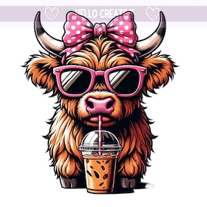 Coffee Highland Cow Png, Heifer Cow, Coffee PNG, Iced Coffee PNG, Cute Highland Cow Clipart, Sublimation Design, PNG Digital Download