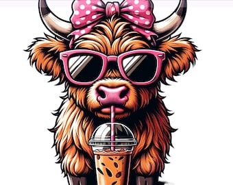 Coffee Highland Cow Png, Heifer Cow, Coffee PNG, Iced Coffee PNG, Cute Highland Cow Clipart, Sublimation Design, PNG Digital Download