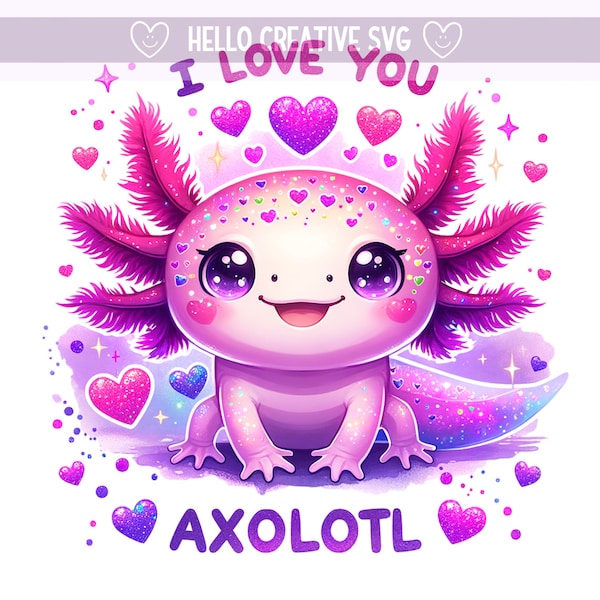 I Love You Axolotl PNG, Axolotl Clipart, Cute Axolotl, Pink Axolotl PNG, Sublimation Design, PNG Digital Download