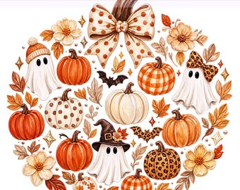 Fall Pumpkin Png, Pumpkin Season Png, Coquette Pumpkin Png, Boho Pumpkin Png, Preppy Coquette Ghost, Sublimation Design (Digital Download)