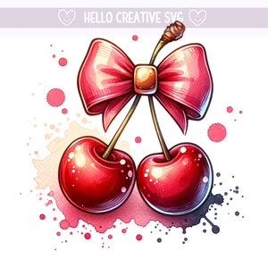 Cherry PNG, Cherry Clipart, Cherries with Bow, Cute Coquette Cherry PNG, Cherries,  Sublimation Design, PNG Digital Download
