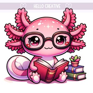 Axolotl Png, Axolotl Reading Books, Axolotl PNG, Axolotl Clipart, Cute Axolotl, Book Axolotl PNG, Sublimation Design, PNG Digital Download