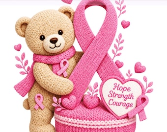 Pink Bear Breast Cancer Awareness PNG, In October We Wear Pink, Breast Cancer Png, Coquette Ribbon, Sublimation Design, PNG Digital Download