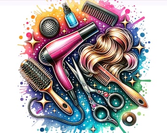 Hårstylist png, frisör png, hårsalong, frisör clipart, sublimeringsdesign, digital nedladdning av PNG