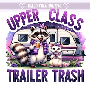 Classe supérieure remorque poubelle PNG, drôle de raton laveur et Opossum Clipart, Clipart raton laveur, séjour poubelle Png, sublimation Design, téléchargement numérique PNG