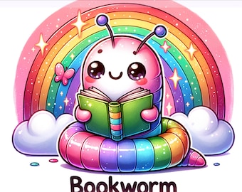 Bookworm Png, Reading Book Worm Clipart, Reading Trash PnG, Reading PNG, Bookish PNG, Sublimation Design, PNG Digital Download
