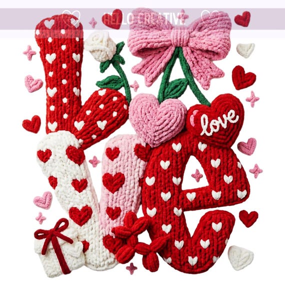 Faux Yarn Crochet Love Png, Cherry PNG, Coquette Cherry Png, Preppy Valentine's Day PNG, Sublimation Design, PNG Digital Download