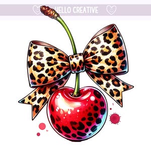 Cherry PNG, Cherry Clipart, Cherries with Bow, Cute Coquette Cherry PNG, Leopard Print Bow Cherry, Sublimation Design, PNG Digital Download