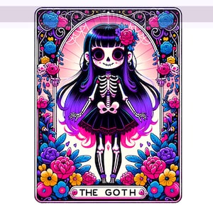 The Goth Tarot Card PNG, Goth Girl Skeleton, Colorful Gothic Witchy Skull, The Goth PNG, Sublimation Design, PNG Digital Download
