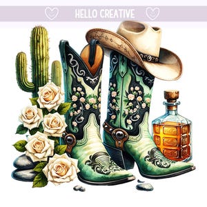 Western Cowboy Boot PNG, Cactus Roses Clipart, Cowgirl Boot, Coastal Cowgirl Boots PNG, Sublimation Design, PNG Digital Download