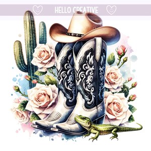 Western Cowboy Boot PNG, Cactus Roses Clipart, Cowgirl Boot, Coastal Cowgirl Boots PNG, Sublimation Design, PNG Digital Download