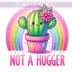 Kein Hugger Clipart, Lustige Kaktus Sublimation PNG, Kaktus Clipart, Kakteen Sublimation, Regenbogen, Sublimation Design, PNG Digital Download