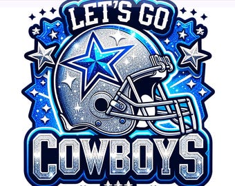 Let's Go Cowboys png, zilverblauwe glittersterren png, westerse png, cowboys png, sublimatieontwerp, png digitale download png