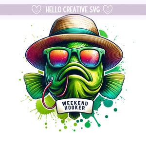 Hooker de fin de semana PNG, Clipart de pesca, PNG de pescado, Png de pez grande, Pescado de lubina de verano, Diseño de sublimación, Descarga digital PNG