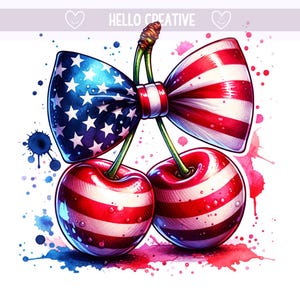 America Cherries PNG, Cherry Png, Cherries with Bow, Coquette Cherry PnG, July 4th PNG, Sublimation Design, PNG Digital Download