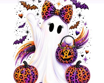 Duch Halloween, Duch Kokietki Boho PNG, Duch Preppy Halloween, Duch Strasznej Dyni PNG, Projekt Sublimacji, Pobieranie Cyfrowe PNG