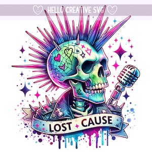 Lost Cause PNG, Snarky Skelett Clipart, Punk Skelett PNG, Punk Clipart, Skelett Png, Boho Totenkopf, Sublimation Design, PNG Digitaler Download