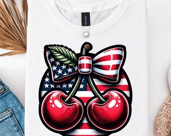 America Cherries PNG, Cherry Png, Cherries with Bow, Coquette Cherry PnG, July 4th PNG, Sublimation Design, PNG Digital Download