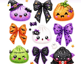 Halloween Dumpling PNG, Kawaii Spooky Dumpling Clipart, Holiday Dumpling PNG, Preppy Bow Halloween Dumpling, PNG Digital Download