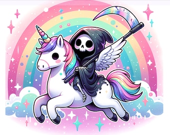 Cute Grim Reaper PNG, Spooky Unicorn Clipart, Snarky Skeleton PNG, Sad Skeleton, Grim Reaper, Sublimation Design, PNG Digital Download