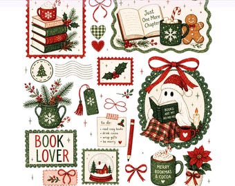 Preppy Christmas Coquette Png, Ghost Book Christmas PNG, Znaczki świąteczne, Święta Bożego Narodzenia, Przytulna zima Png, Pobieranie cyfrowe PNG