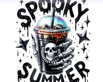 Spooky Summer PNG, Summer Vibes Skeleton Clipart, Coffee Lover, Coffee Snarky Skeleton, Sublimation Design, PNG Digital Download