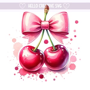 Cherry PNG, Cherry Clipart, Cherries with Bow, Cute Coquette Cherry PNG, Cherries,  Sublimation Design, PNG Digital Download