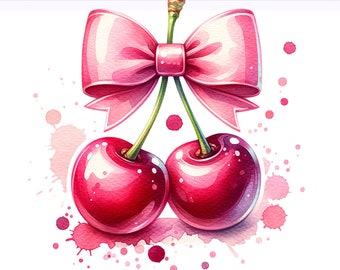 Cherry PNG, Cherry Clipart, Cherries with Bow, Cute Coquette Cherry PNG, Cherries,  Sublimation Design, PNG Digital Download