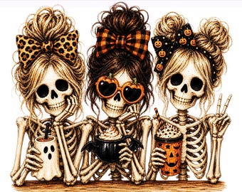 Preppy Halloween Skeleton PNG, Kokietka Czaszka Dziewczynki, Straszna Dziewczyna, Szkielet Boojee, Kawa Halloween, Projekt Sublimacji, PNG Cyfrowe Pobieranie