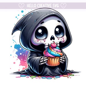 Cupcake PNG, Gim Reaper Cupcake PNG, Cupcakes Clipart, Sensenmann, Snarky Skelett, sarkastisches Sublimationsdesign, PNG digitaler Download