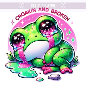 Rana PNG, Croakin y Clipart roto, Ranita sarcástica, Clipart de rana triste, Diseño de sublimación, Descarga digital PNG