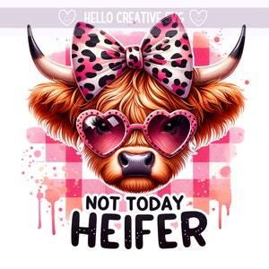 Vaquilla PNG de hoy no, clipart de vaca divertida de las Highlands, clipart de vaca de las Highlands, Highland rosa con vidrio, diseño de sublimación, descarga digital PNG