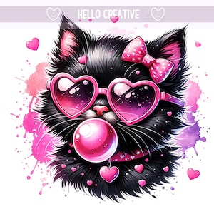 Valentine Cute Cat PNG, Funny Cat With Sunglasses, Blowing Bubble PNG, Valentine Png, Cat Lover, Sublimation Design, PNG Digital Download