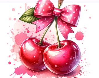 Cherry PNG, Cherry Clipart, Cherries with Bow, Cute Coquette Cherry PNG, Cherries,  Sublimation Design, PNG Digital Download