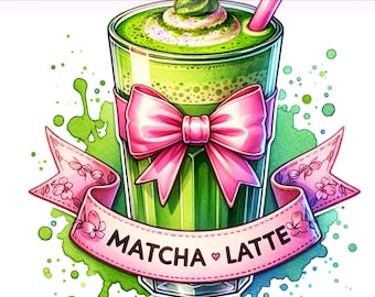 Matcha Latte PNG, Matcha Latte Social Club PNG, Coquette Bow Png, Latte, Matcha, Aesthetic Png, Sublimation Design, PNG Digital Download