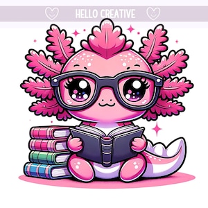 Axolotl Png, Axolotl Reading Books, Axolotl PNG, Axolotl Clipart, Cute Axolotl, Book Axolotl PNG, Sublimation Design, PNG Digital Download