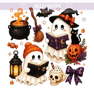 Fantasma di Halloween che legge PNG, Fantasma di Halloween, Gatto di Halloween PNG, Fantasma di strega, Fiocco di zucca, Design per sublimazione (Download digitale)