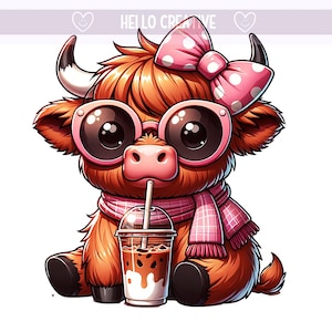 Coffee Highland Cow Png, Heifer Cow, Coffee PNG, Iced Coffee PNG, Cute Highland Cow Clipart, Sublimation Design, PNG Digital Download