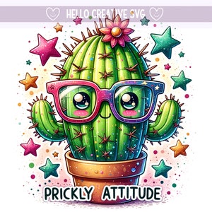 Clipart cactus, Prickly Attitude PNG, Cool Cactus Clipart, Sublimation de cactus, succulentes PNG, Design par sublimation, téléchargement numérique PNG