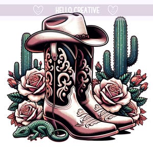 Western Cowboy Boot PNG, Cactus Roses Clipart, Cowgirl Boot, Coastal Cowgirl Boots PNG, Sublimation Design, PNG Digital Download